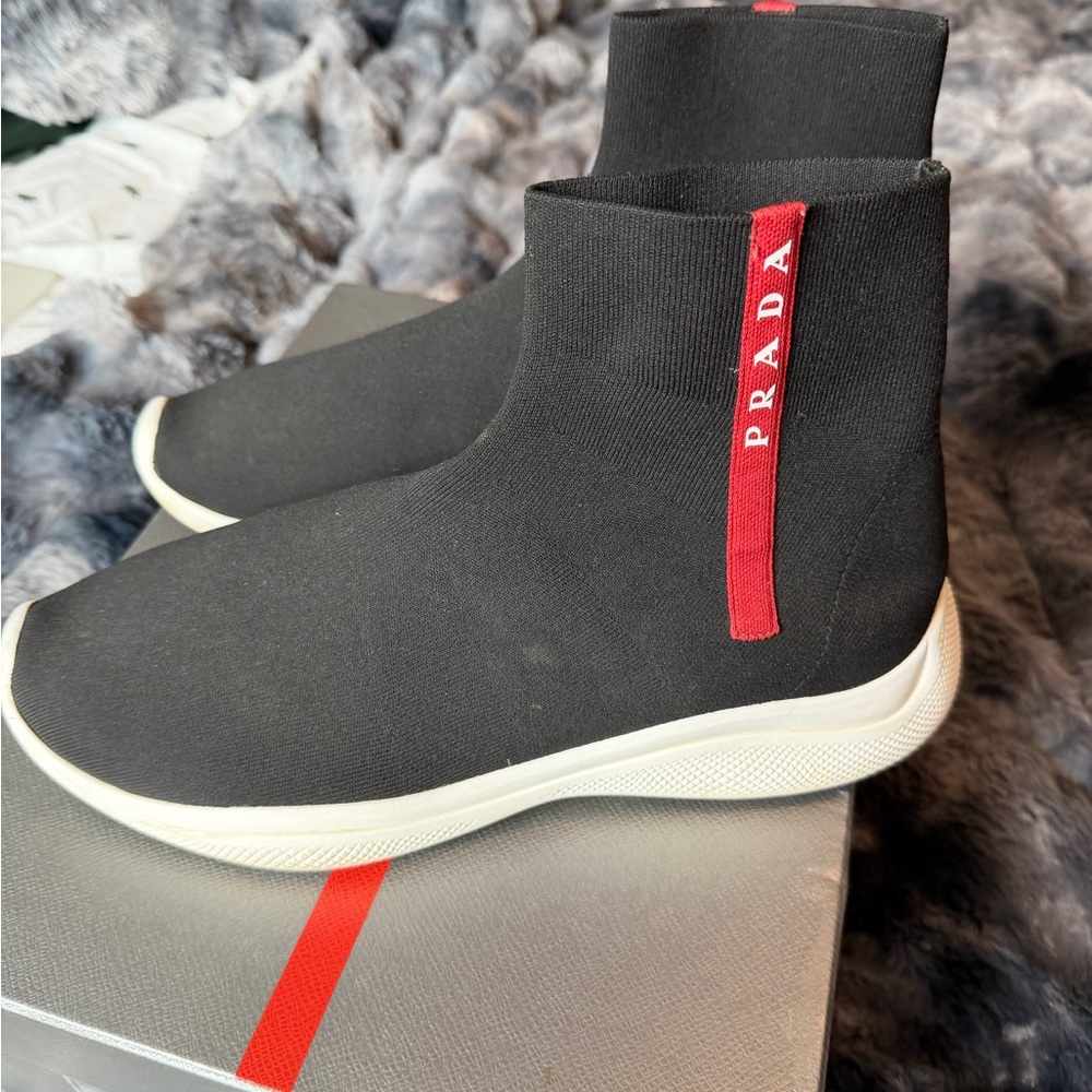 Prada Black and Red Sock Sneakers - Picture 3 of 8